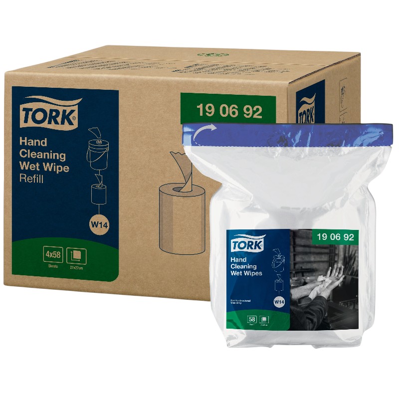 190692 - Tork® Handreinigingsdoekjes Navulverpakking - 1-laags - Wit non-woven materiaal - 58 stuks - W14 - Verpakking van 4 pakjes